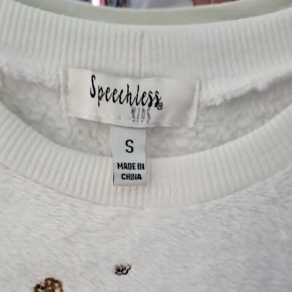 Speechless Kids Girls Size S, white fleece top w/Unicorn pink rose & sequence - Picture 4 of 7